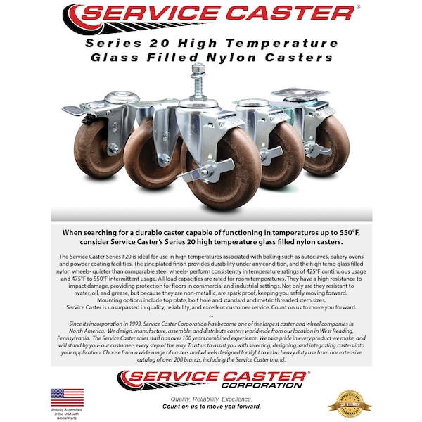 Service Caster 5 Inch High Temp Glass Filled Nylon Wheel Swivel Top Plate Caster SCC-20S514-GFNSHT - main